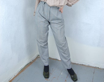 Vintage 80's Checkered Light Grey Balloon Baggy Long Festival Party Trousers