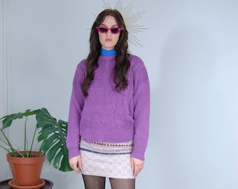 Vintage y2k crochet knitted baggy warm unisex in cool purple