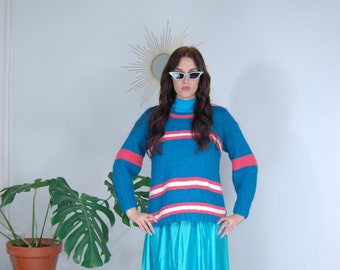 Vintage y2k baggy knitted warm winter jumper in turquoise