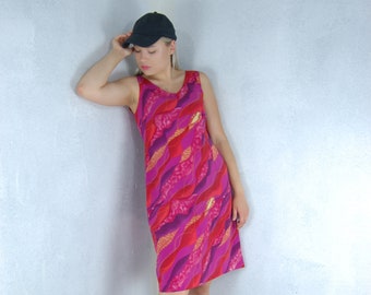 Vintage y2k Bright Pink Abstract Purple Mini Funky Beach Summer Festival Dress