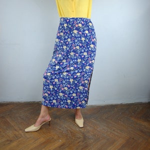 Vintage 90's Bright Blue Abstract Flower Maxi Party Beach Light Festival Indie Skirts image 1