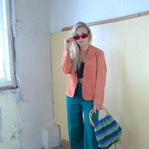 Vintage 80's BETTY BARCLAY light leather corral orange funky pastel festival jacket 画像 1