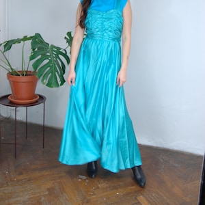 Vintage y2k shine baggy maxi wedding bright dress turquoise image 1