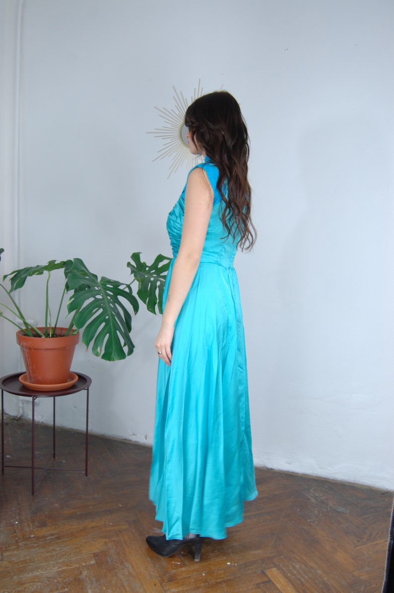 Vintage y2k shine baggy maxi wedding bright dress turquoise image 2