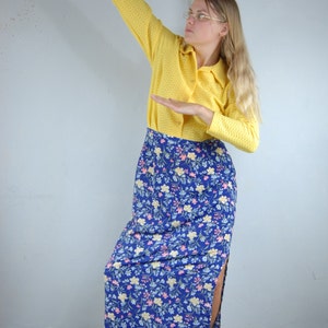 Vintage 90's Bright Blue Abstract Flower Maxi Party Beach Light Festival Indie Skirts image 2