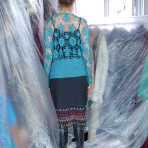 Vintage 00's Turquoise Festival Indie Crochet Cardigan Vest image 2