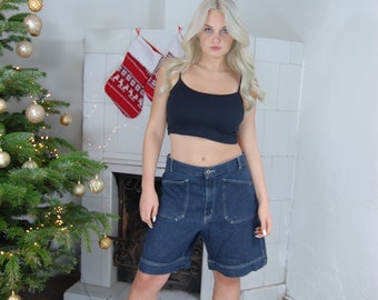 Vintage y2k board denim festival big unisex pockets shorts in dark blue navy