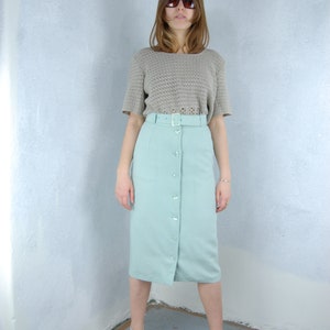 Vintage 80's Pastel Light Green Button Belt Long Festival Glam Casual Cream Skirts image 6