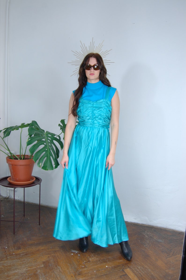 Vintage y2k shine baggy maxi wedding bright dress turquoise image 1