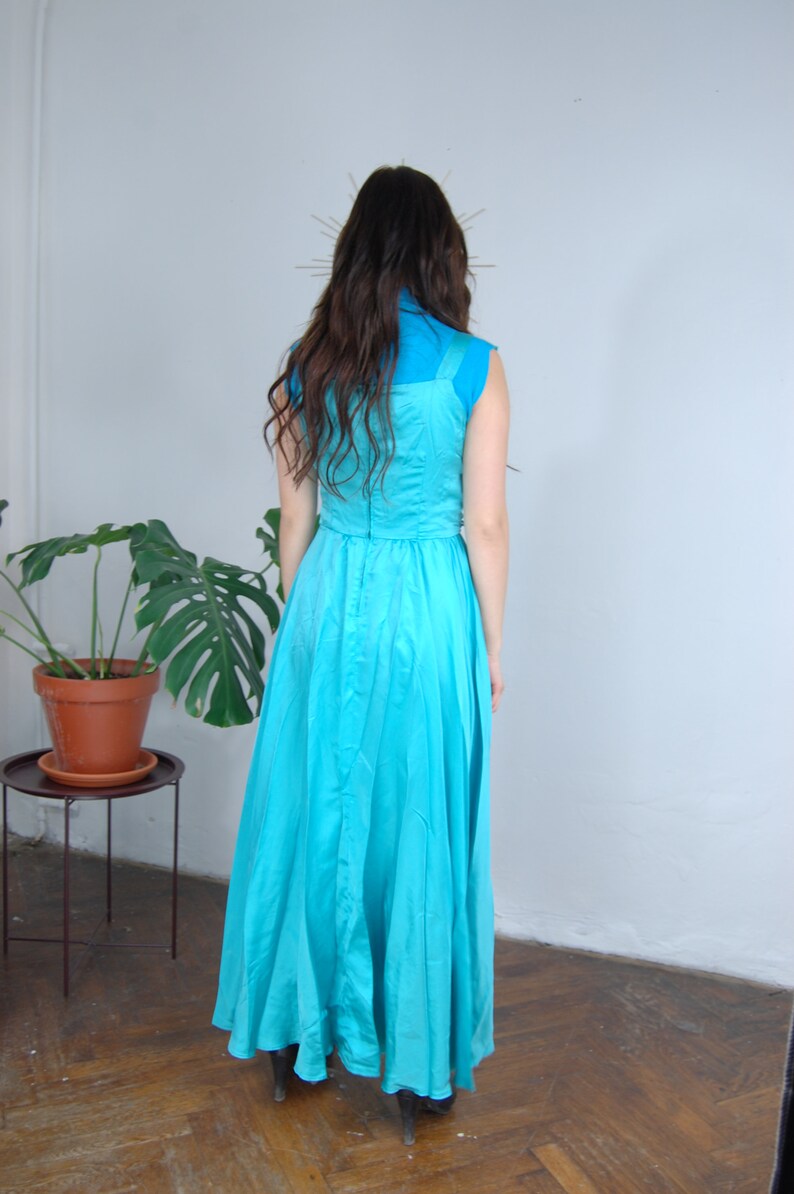 Vintage y2k shine baggy maxi wedding bright dress turquoise image 4