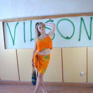 Vintage y2k floral print boho festival beach summer skirts blouse in bright orange image 6
