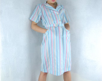 Vintage 80's Pastel Light Festival Baggy Summer Ice Cream Stripped Party Indie Shirt Dress