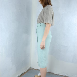 Vintage 80's Pastel Light Green Button Belt Long Festival Glam Casual Cream Skirts image 5