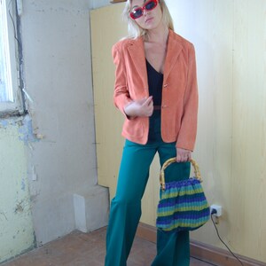 Vintage 80's BETTY BARCLAY light leather corral orange funky pastel festival jacket 画像 6