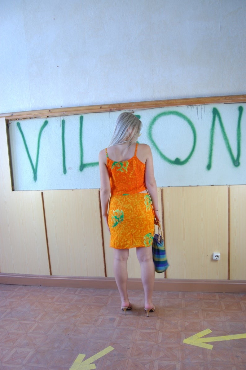 Vintage y2k floral print boho festival beach summer skirts blouse in bright orange image 4