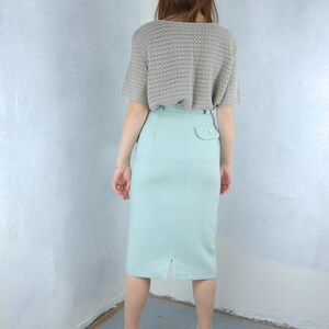 Vintage 80's Pastel Light Green Button Belt Long Festival Glam Casual Cream Skirts image 2