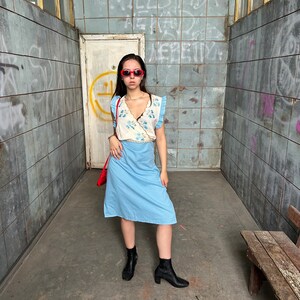 Vintage 90's light long festival embroidered layered oversized baggy lace cool white blue dress imagem 7