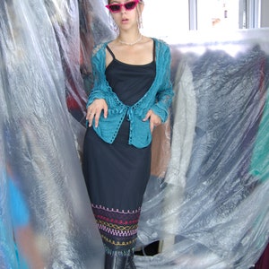 Vintage 00's Turquoise Festival Indie Crochet Cardigan Vest image 3