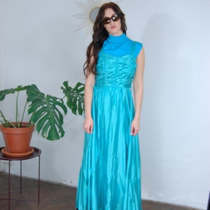 Vintage y2k shine baggy maxi wedding bright dress turquoise image 5