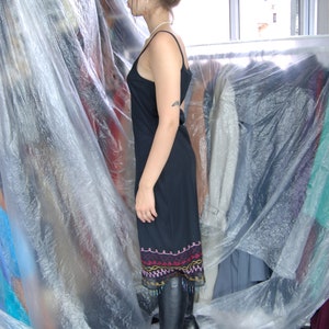 Vintage 90's Black Sleeveless Indie Festival Funky Sparkling Peace Long Fitting Dress image 4