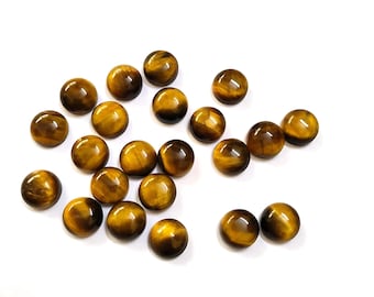 Natural Golden Tiger Eye Round Flat Back Calibrated Jewellery Cabochons Size 3,4,5,6, 7, 8, 9, 10, 11, 12,13,14,15,16,18,20,22,24,25 mm