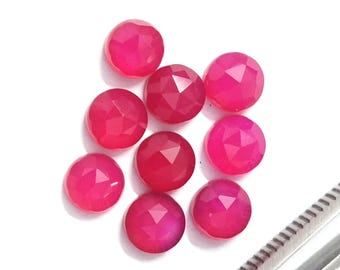 Natural Hot Pink Chalcedony Rose Cut Flat Back Round Calibrated Jewellery Cabochons 5,6, 7, 8, 9, 10, 11, 12,13,14,15,16,18,20,22,24,25 mm