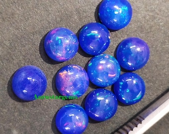Genuine AAA Blue Fired Ethiopian Opal Round Loose Calibrated Flat Back Gemstone Cabochon Size 3, 4, 5, 6, 7, 8MM