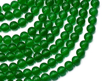 Natural Green Jade Beads - Smooth Round Gemstone Strand (15.5 inch)