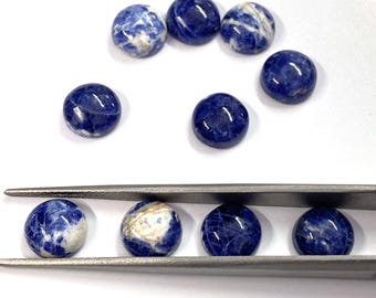 Natural Sodalite Round Loose Calibrated Flat Back Jewellery Cabochons Size 4,5,6, 7, 8, 9, 10, 11, 12,13,14,15,16,18,20,22,24,25 mm