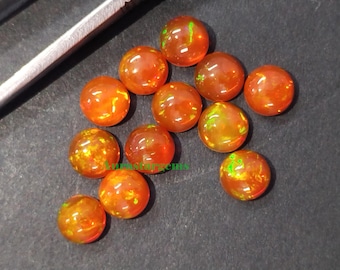 Natural Fired Orange AAA Ethiopian Opal Round Loose Calibrated Flat Back Gemstone Cabochon Size 3, 4, 5, 6, 7, 8MM