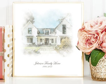 Personalised Watercolour Home Digital Painting, Custom House Watercolor Wall Art, Housewarming Gift, First Home Gift