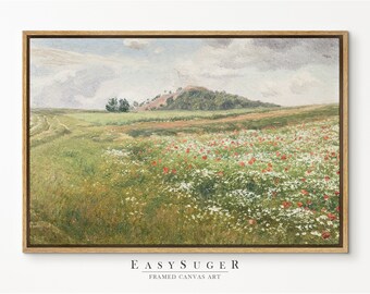 EasySuger Wildflower Field Landscape |  Oil Painting Framed Canvas Print | with hanging kit