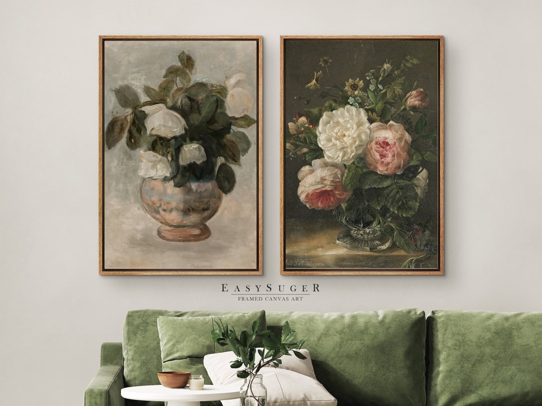 Easysuger 2 Panels Flower Vase Wall Art, Vintage Nature Framed Large