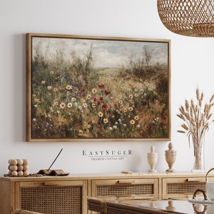 EasySuger Wildflowers field Wall Art Print, Nature Framed Large Gallery Art, Minimalist Art with hanging kit | WF7-2