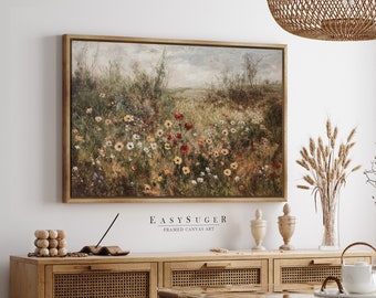 EasySuger Wildflowers field Wall Art Print, Nature Framed Large Gallery Art, Minimalist Art with hanging kit | WF7-2