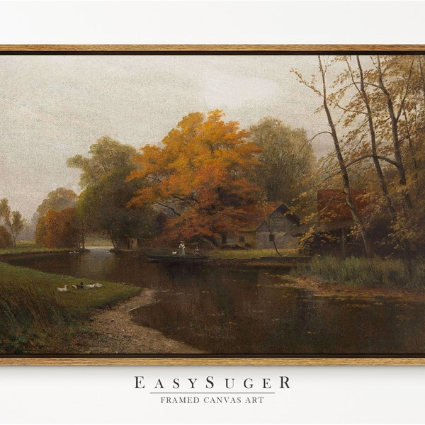 EasySuger Autumn by the River Framed Canvas Art, Nature Framed Large Gallery Art, Minimalist Art Ready to Hang (with hanging kit) VT-38