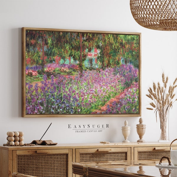 EasySuger Claude Monet The Artist's Garden at Giverny Framed Print | Framed Canvas Wall Art with hanging kit | AG56