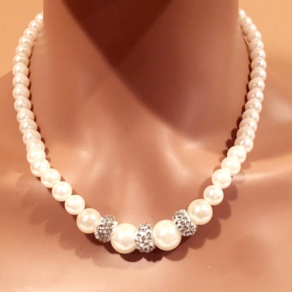 Boho Medium Ivory Perles blanches comme neige avec strass, Beaux colliers pour elle ou lui, Perles d’eau douce pour femmes et hommes