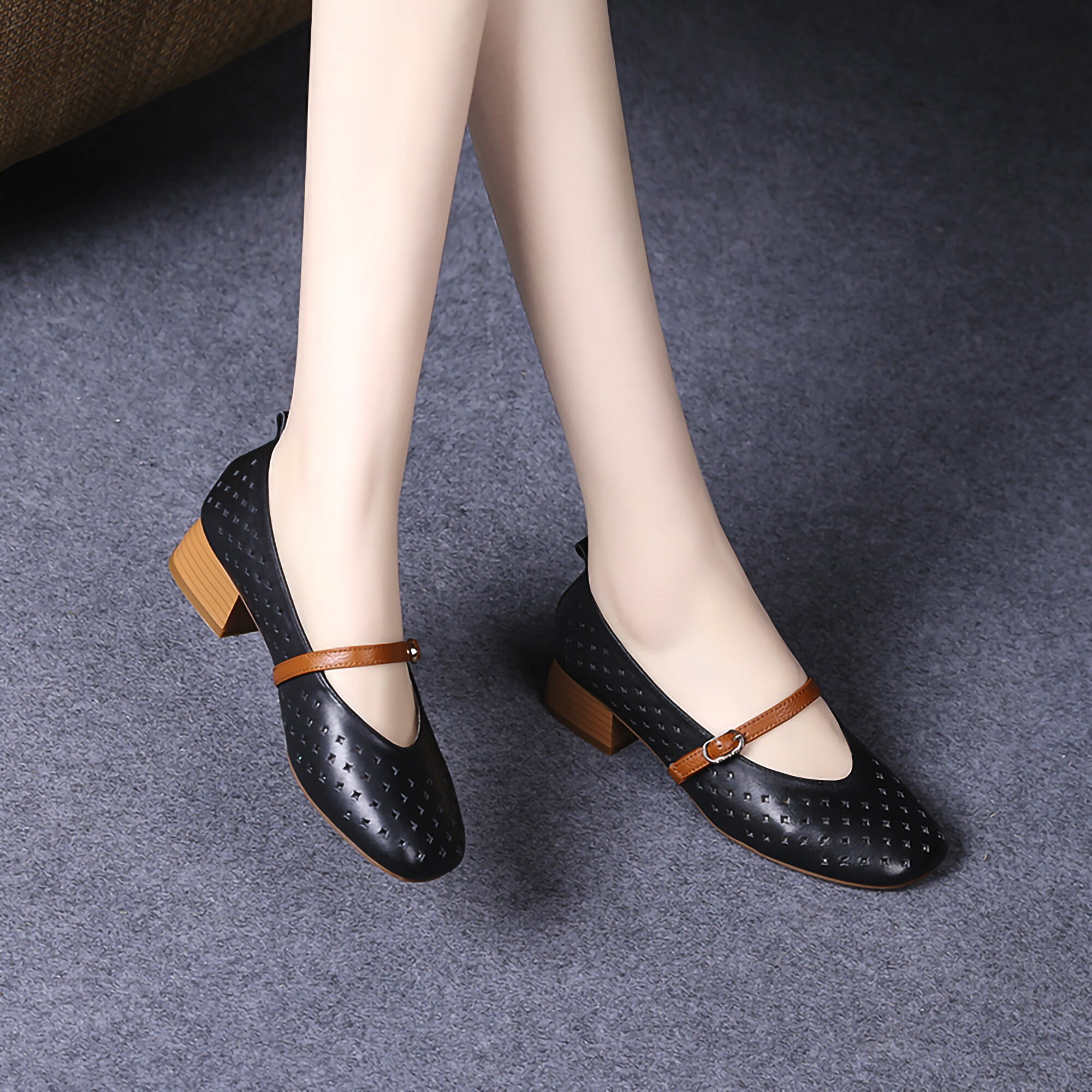 Mid Heel Leather Soft Shoe For Women 2021 New Season Spring Etsy