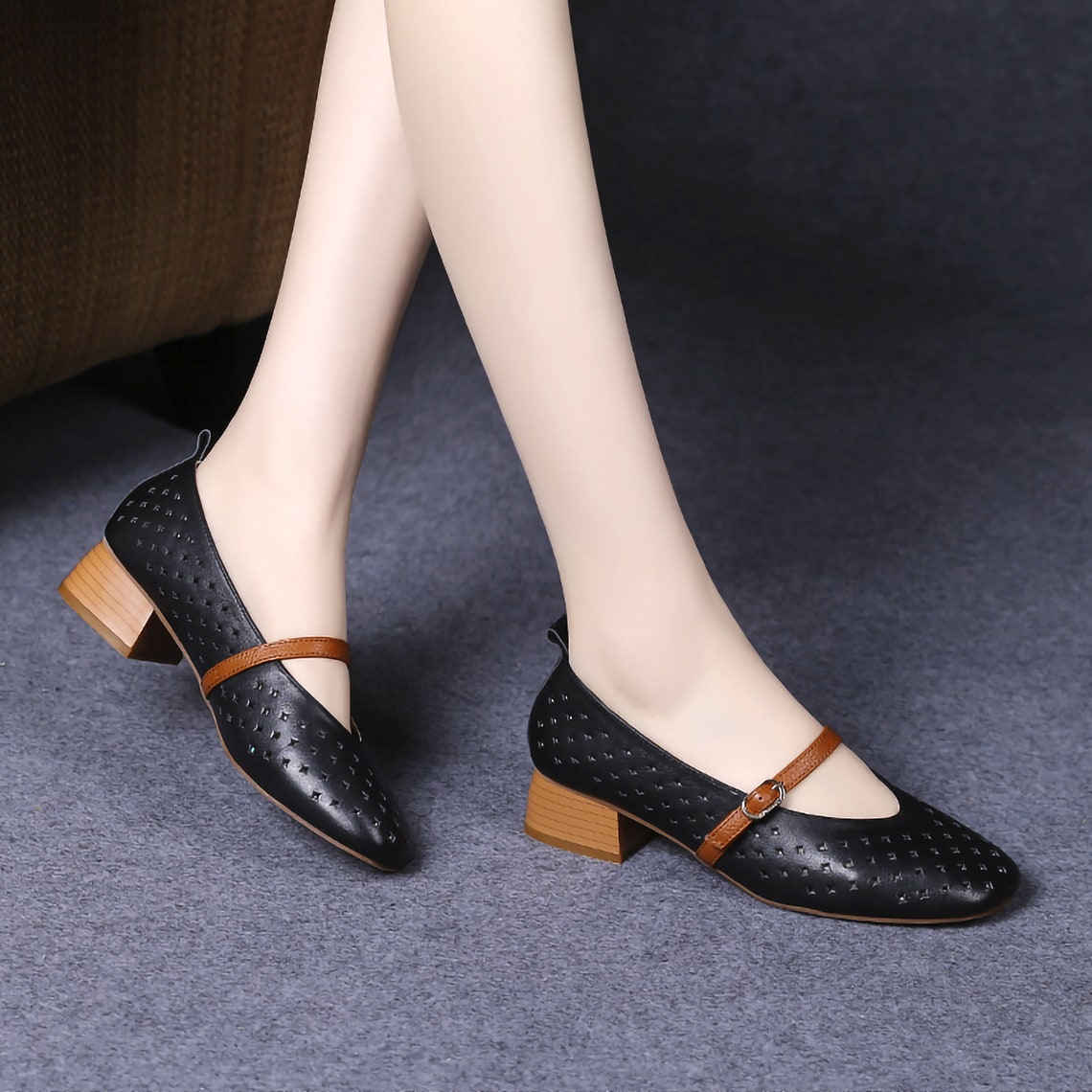 Mid Heel Leather Soft Shoe For Women 2021 New Season Spring Etsy