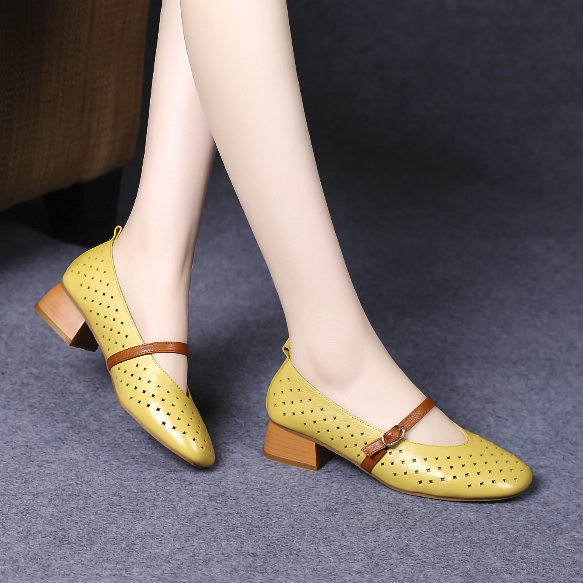 Mid Heel Leather Soft Shoe For Women 2021 New Season Spring Etsy