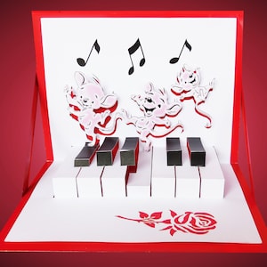 Cheerful mice jump on the keyboard - a folding template for a pop-up card 90 degrees.