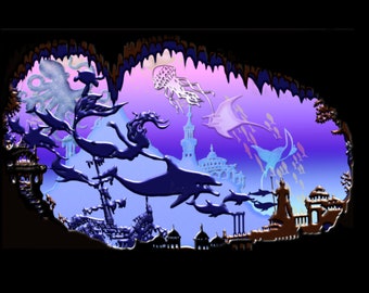 Tour over Atlantis -templates for light box PDF, SVG