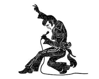 Clipart vetorial de Elvis Presley: Silhueta de estrela do rock (Download digital)