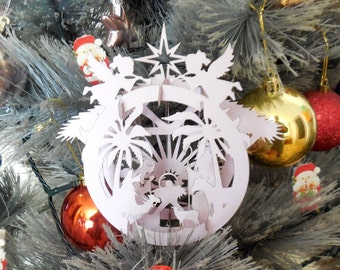 3D Nativity Scene Ball: Christmas Tree Ornament (Digital Download)