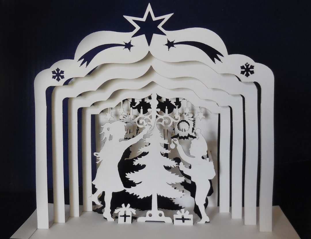 Decorating the Christmas Tree 3D Cardtemplate for Paper Cutting Etsy