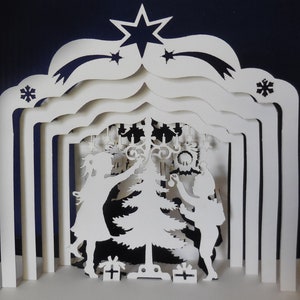 Plantilla de tarjeta 3D para cortar papel, decorar el árbol de Navidad