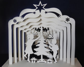 Decorating the Christmas tree 3D card-template for paper cutting