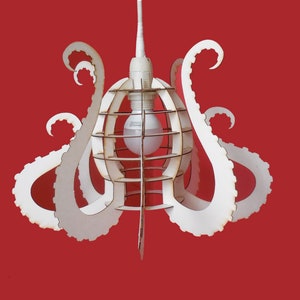 Lámpara colgante Octopus, plantilla Pendel SVG, pulpo pantalla, luz de techo, corte por láser o máquina de cartón y madera contrachapada.