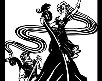 Rapunzel en Flynn op een boot Sjabloon voor lichtbak-SVG